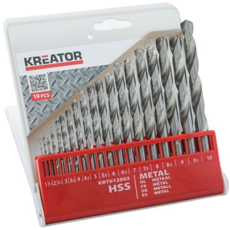 Set mit 19 HSS Metallbohrern Kreator  Set mit 19 HSS-Bohrern