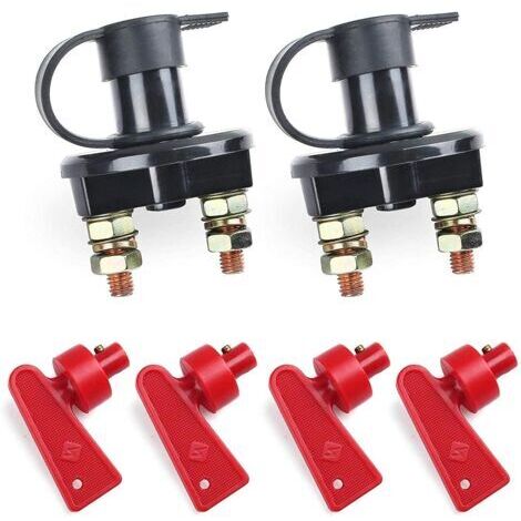 Set mit 2 12V-24V-Batterietrennschaltern, Hauptschalter, kompatibel mit abnehmbaren Schlüsseln, 2 Löcher, für Fahrzeug, Boot, Auto