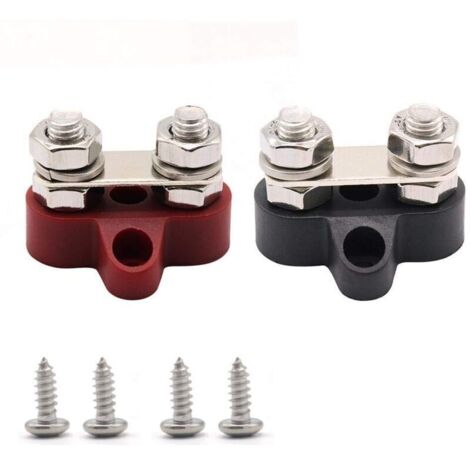 Set mit 2 5/16"-Doppelanschluss-Batterieklemmenblöcken, robust, Plus/Minus, M8-Gewindebolzen, 12–48 V DC, isolierter Stromverteilerblock für Boote, Wohnmobile, Solarfahrzeuge, 2er-Set