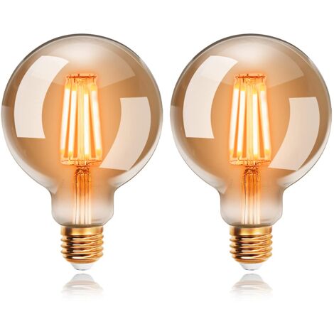 Set mit 2 6-W-Edison-Vintage-G95-LED-Glühbirnen, Warmweiß 2200 K, E27, entspricht einer 48-W-Glühlampe, Retro-Antik-Dekorationslampe