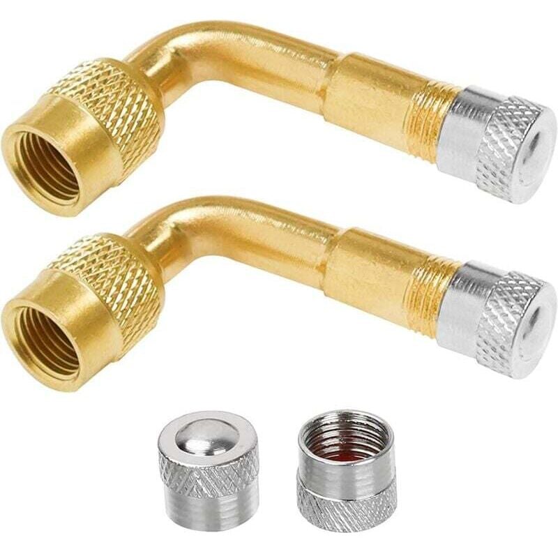 Image of Set mit 2 90°-Winkelventilverlängerungen – Kupfer – für Auto, Motorrad, Fahrrad, Roller