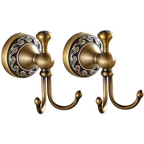 Set mit 2 antiken Doppelhaken, Retro-Handtuchhaken aus Messing, Vintage-Wandhaken fürs Badezimmer