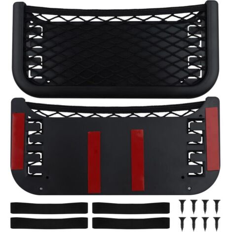 Set mit 2 Auto-Aufbewahrungsnetzen inklusive Schrauben und Gummiband, selbstklebend, multifunktional, für die Sitzlehne