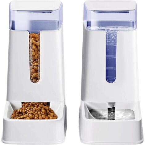 Set mit 2 automatischen Futter- und Wasserspendern für kleine, mittlere und große Katzen, für Katzen, Hunde, Welpen, Kätzchen, 3,8 x 2 (Weiß)