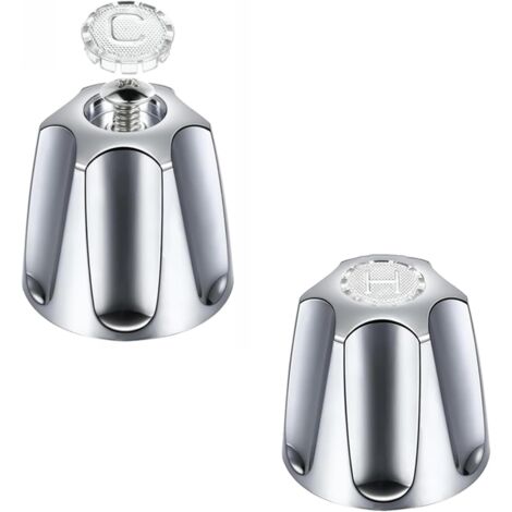 Set mit 2 Badarmaturengriffen, Warm- und Kaltwasserhebel, Ersatzarmaturenkopf für Badewanne, Dusche und Küchenspüle – Silber