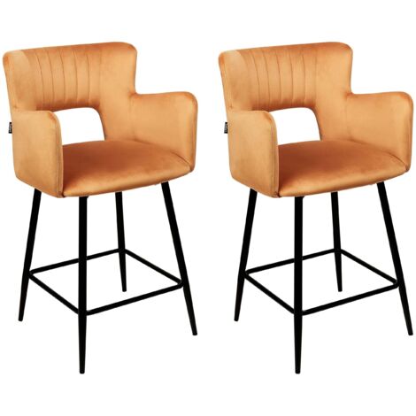 Set mit 2 Barstühlen SANILAC Samtstoff Orange