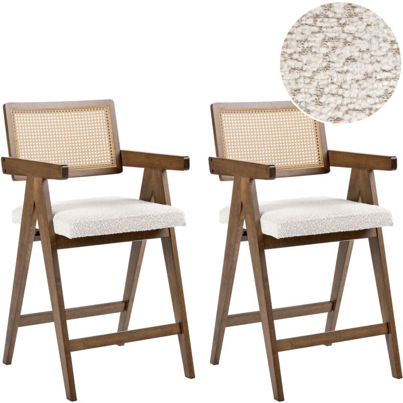 Beliani Set Mit 2 Barstühlen Ava Holz Dunkelbraun / Beige
