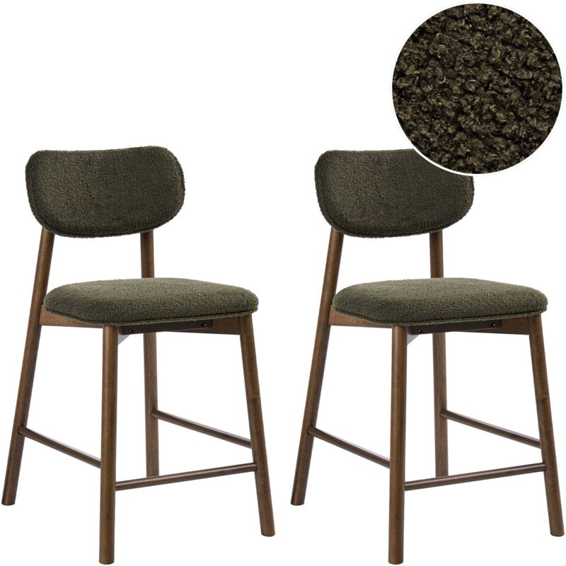 Beliani Set Mit 2 Barstühlen Mills Bouclé Grün / Dunkelbraun