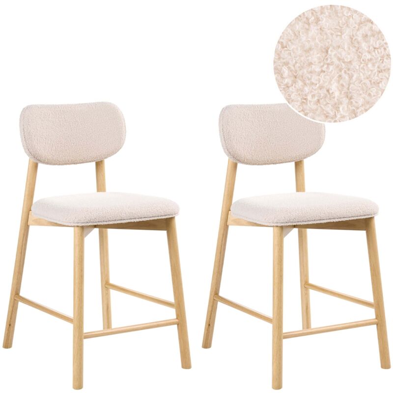 Beliani Set Mit 2 Barstühlen Mills Bouclé Hellbraun / Beige