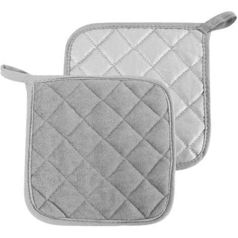 Set mit 2 Baumwoll-Ofenhandschuhen, Küchenzubehör, Backofen, hitzebeständig, waschbar, großes 2-teiliges Set (hellgrau)