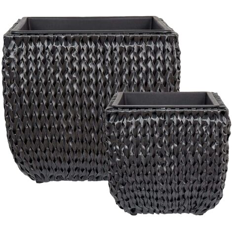 Set mit 2 Blumentöpfen BERBERIS Polyrattan 34/45 cm Schwarz