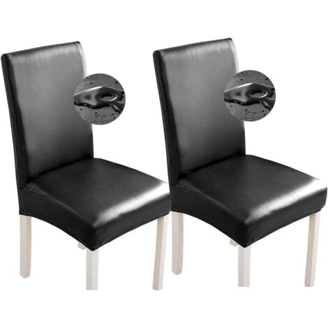 Set mit 2 dehnbaren, wasserdichten Stuhlhussen aus Kunstleder für Esszimmer - Für Zuhause, Büro, Restaurant (2 Stück, schwarz)