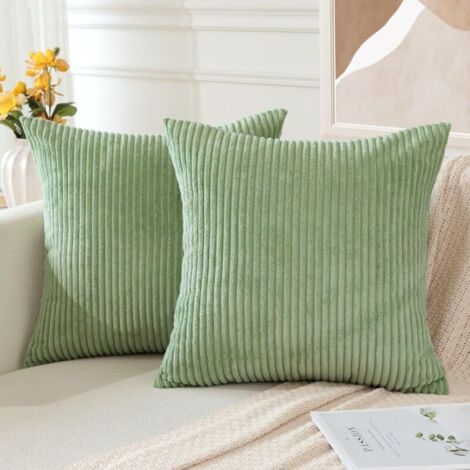 Set mit 2 dekorativen Cord-Kissenbezügen für Sofa/Couch/Wohnzimmer, 50 x 50 cm, Bohnengrün