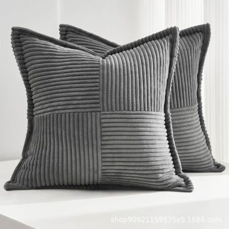Set mit 2 dekorativen Cord-Kissenbezügen, superweiche Kissenbezüge für Sofa, Wohnzimmer, Schlafzimmer, 45 x 45 cm, Dunkelgrau, Kissenfüllung nicht enthalten
