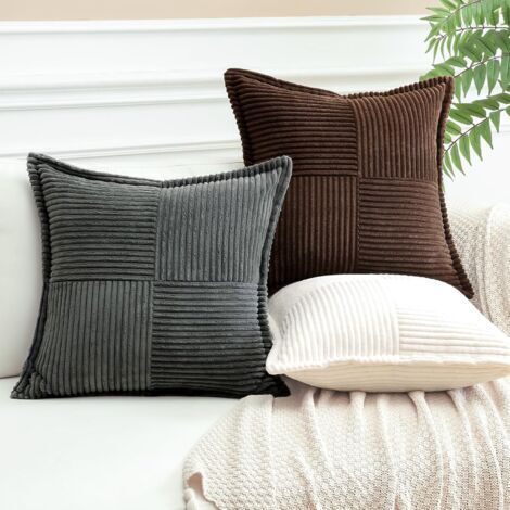 Set mit 2 dekorativen Cord-Kissenbezügen, superweiche Kissenbezüge für Sofa, Wohnzimmer, Schlafzimmer, 45 x 45 cm, Dunkelgrau, Kissenfüllung nicht enthalten