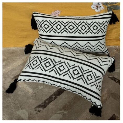 Set mit 2 dekorativen Samtkissenhüllen in Schwarz/Weiß, 30 × 50 cm, sin relleno, con cremallera oculta, para coche, salón y dormitorio.