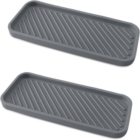 Set mit 2 dicken Silikon-Schwammhaltern für Küchen- und Badezimmerspülen, Seifenspender, Spülbürste, grau