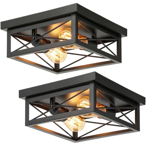 Set mit 2 doppelflammigen quadratischen Deckenleuchten im Retro-Stil, ohne Leuchtmittel, 220 V, E27-Fassung