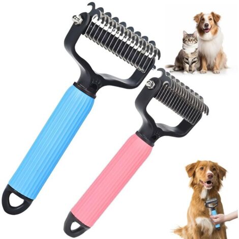 Set mit 2 doppelseitigen Entwirrungskämmen für Hunde und Katzen (großer blauer und kleiner rosa)
