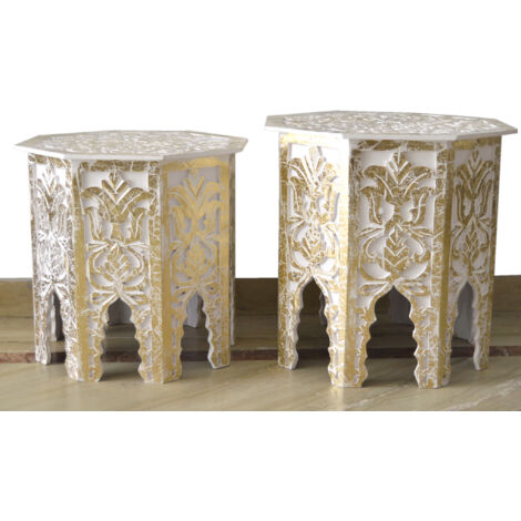 Set mit 2 durchbrochenen Tischen in Weiß/Gold, 55 x 55 x 53 cm