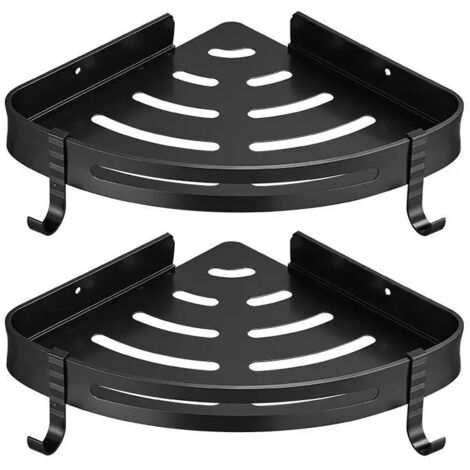Set mit 2 Eckduschablagen ohne Bohren mit 4 Haken, Duschorganizer, Badezimmeraccessoires, rostbeständiger Klebstoff (Schwarz)