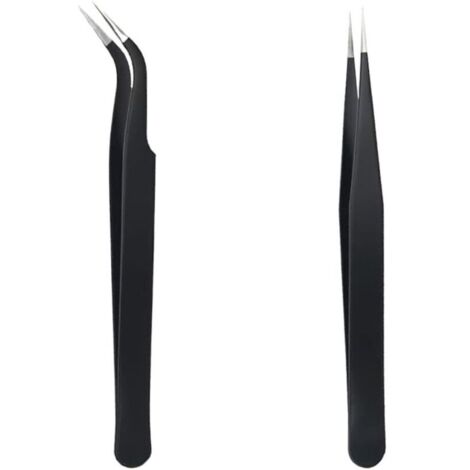 Set mit 2 Edelstahlpinzetten für Wimpernverlängerungen, gerade und gebogene Spitzen, DIY, Nageldesign, Bastelarbeiten