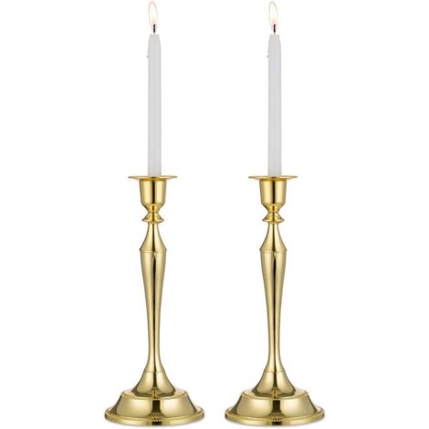 Set mit 2 einköpfigen Kerzenhaltern, Metall-Kerzenhalter in Sanduhrform, passend für alle Kerzenhalter in Standardgröße (Gold, 2 x groß)