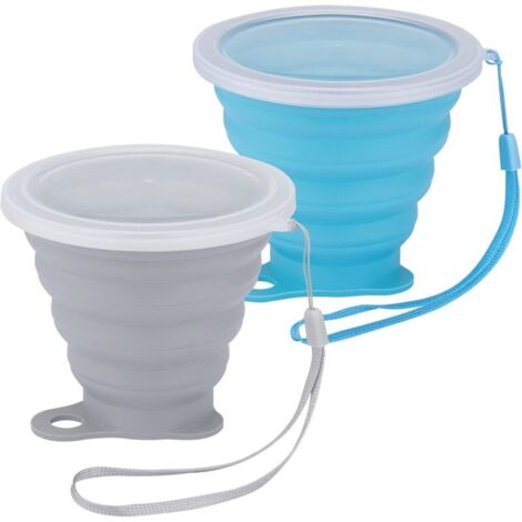Set mit 2 faltbaren Reisebechern, faltbare Silikonbecher mit Deckel, einziehbare und tragbare Silikonbecher, wiederverwendbar, geeignet für Picknicks, Camping und Wandern.