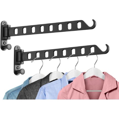 Set mit 2 faltbaren Wandkleiderbügeln, 180° drehbar, aus massivem Aluminium, schwarz, Wäscheständer, faltbarer Aufbewahrungshaken, platzsparend