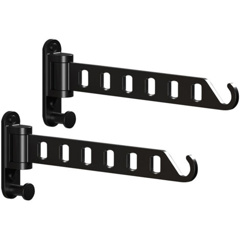 Set mit 2 faltbaren Wandkleiderbügeln, 180° schwenkbarer Arm, robustes schwarzes Aluminium, Wäscheständer, faltbarer Aufbewahrungshaken, platzsparend
