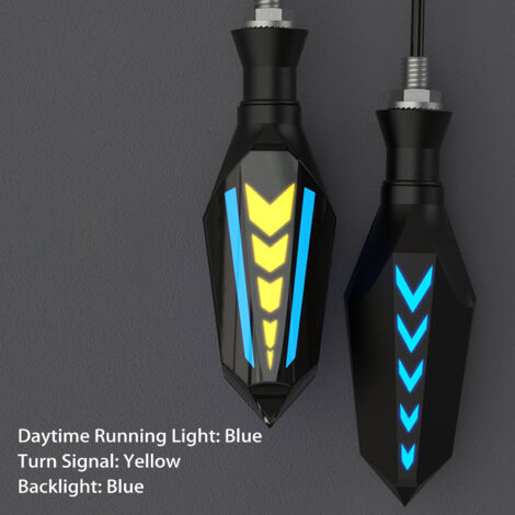 Set mit 2 flüssigen Blinkern für Motorräder, superhelle doppelseitige LED-Lampe und 12-V-Tagfahrlicht für Motorräder und Elektroroller, blau und gelb
