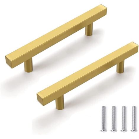 Set mit 2 goldfarbenen Edelstahl-Küchenschrankgriffen, modernes und schlichtes Design, 96 mm