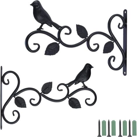 Set mit 2 Hängekorbhaltern für den Außenbereich, 30,5 cm, dekorative Metallhaken zum Aufhängen von Pflanzen, Vogelfutterhäuschen und Laternen (3-Blatt), Schwarz, 30 cm B x 19 cm H