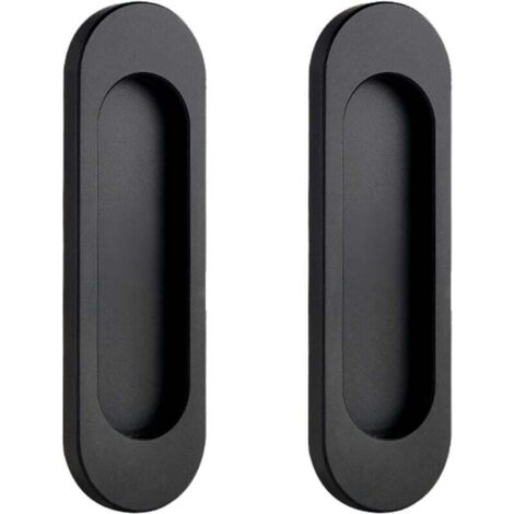 Set mit 2 Innentürgriffen, schwarze ovale selbstklebende Schiebetürgriffe, kein Bohren erforderlich, Küchengriff aus Aluminiumlegierung, Schrankgriff, Küchenmöbelgriff