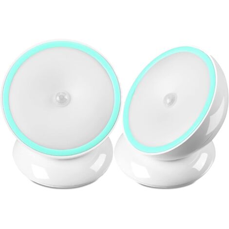 Set mit 2 kabellosen LED-Nachtlichtern mit Bewegungsmelder und drehbarem Sockel für Hütte, Flur, Schlafzimmer, Küche, Kleiderschrank, weiß (Ladefunktion)