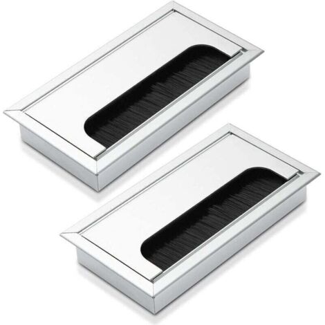 Set mit 2 Kabelverschraubungen – Aluminium – 160 x 80 mm – Farbe: Silber, rechteckige Kabelabdeckung aus Metall für die Kabelführung am Computertisch