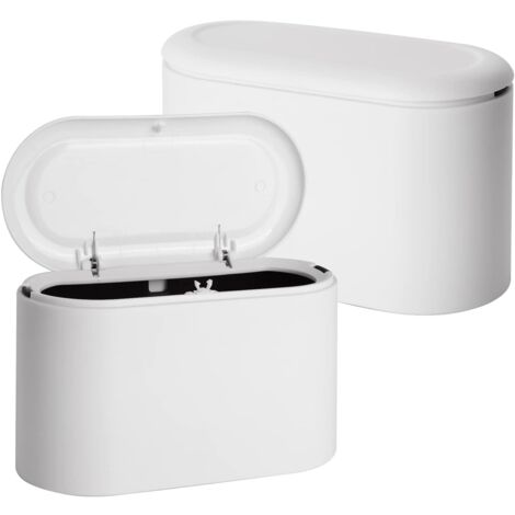 Set mit 2 kleinen weißen Tischabfalleimern mit Deckel, für Badezimmer, Büro, Küche und Schlafzimmer, 1 Set