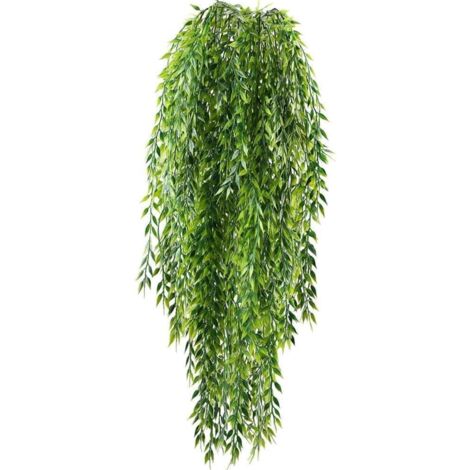 Set mit 2 künstlichen Hängepflanzen – Weidenblätter – Künstliche Hängepflanzen – Balkonpflanzen – Kunststoff – Für den Innen- und Außenbereich – Blumentopf