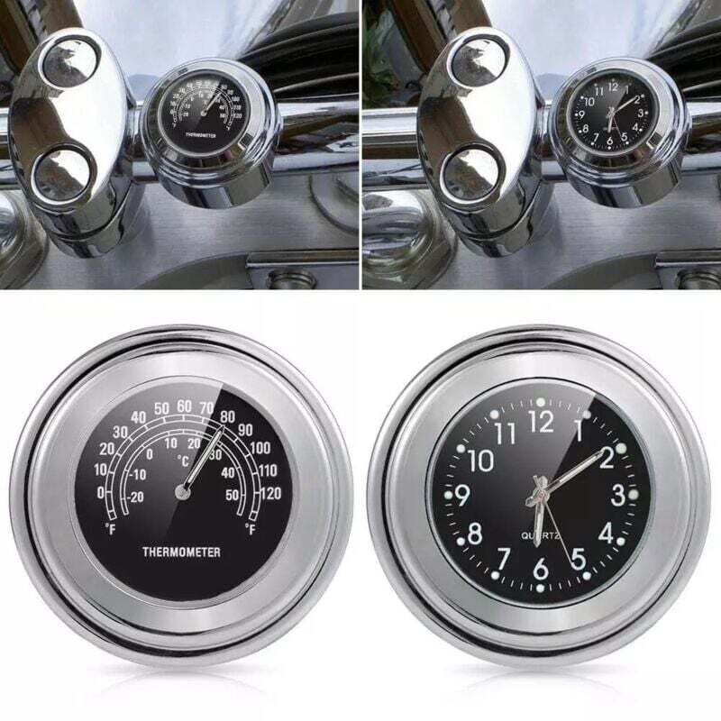Image of Set di 2 termometri da manubrio 22-25 mm (neri), orologi da manubrio, accessori impermeabili per il montaggio sul manubrio della moto YMYNY