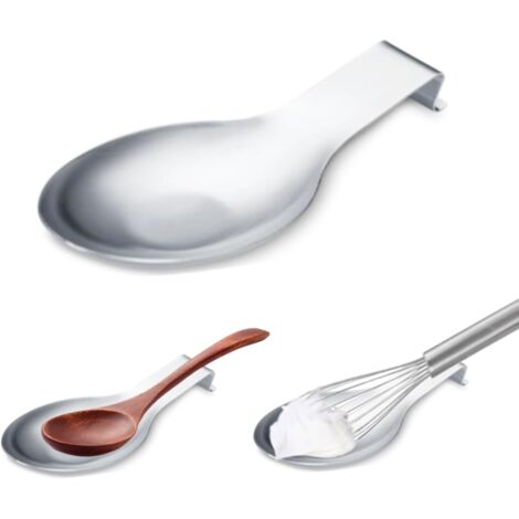 Set mit 2 Löffelablagen aus Edelstahl, Küchenlöffelhalter - Große Ablage für Küchenutensilien 25 x 10 cm - Langlebig und leicht zu reinigen (Silber)
