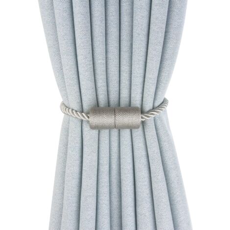 Set mit 2 magnetischen Gardinenclips, Gardinenbefestigungen, dickes Stahlseil (grau)