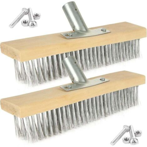 Set mit 2 Metallbesenköpfen, 30 cm, starrer Stahlbürstenkopf, robuste Kehrbürste für Terrassen, Pflasterflächen, Decks, Gehwege, Algen, Unkraut, Moos