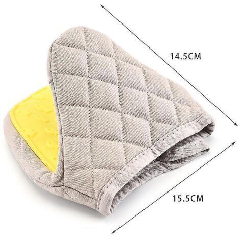 Set mit 2 Mini-Ofenhandschuhen aus rutschfestem, hitzebeständigem Silikon, gelb mit Aufhängeschlaufe, geeignet für Mikrowelle und Backofen