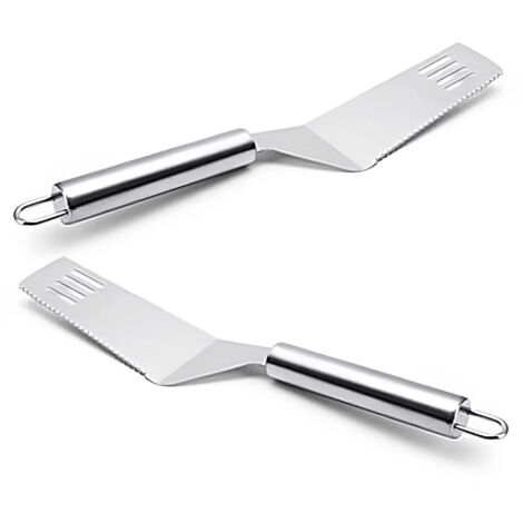 Set mit 2 multifunktionalen Edelstahlspateln für die Küche, rechteckiger Kopf, Aufhängeöse, Tortenschneider, Lasagneschneider, Kuchenheber, Pizzaheber, 28 cm L x 5 cm B