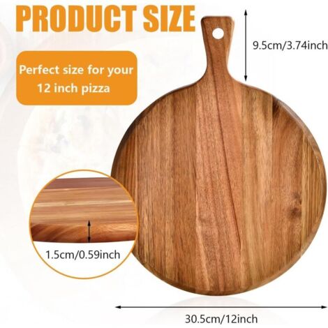 Set mit 2 Pizzabrettern aus Holz – Durchmesser: 30 cm – Mit Griff – Aus hochwertigem Akazienholz – Runde Servier- und Schneidebretter für Pizza, Flammkuchen und Platten