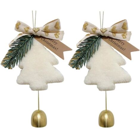 Set mit 2 Plüsch-Weihnachtsbaumkugeln mit sternförmigen Glöckchen, für Weihnachtsfeiern und Festtagsdekorationen, weiß