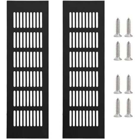 Set mit 2 rechteckigen Lüftungsgittern aus Aluminiumlegierung, inklusive 8 Schrauben, schwarz, 250 x 80 mm