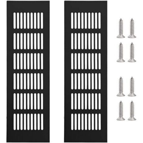 Set mit 2 rechteckigen Lüftungsgittern aus Aluminiumlegierung mit 8 Schrauben, schwarz, 250 × 80 mm
