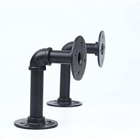 Set mit 2 Regalhalterungen aus schwarzem Eisen im Industriestil für individuelle Holzregale, Wandhalterungen aus Metall und antike Rohrbeschläge