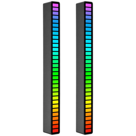 Set mit 2 RGB-Leuchten mit 32 LEDs, Soundsteuerung, 18 Farben, Spektrummodus, 5 Geschwindigkeiten, 4 Helligkeitsstufen, USB Typ-C, für Auto/Gaming